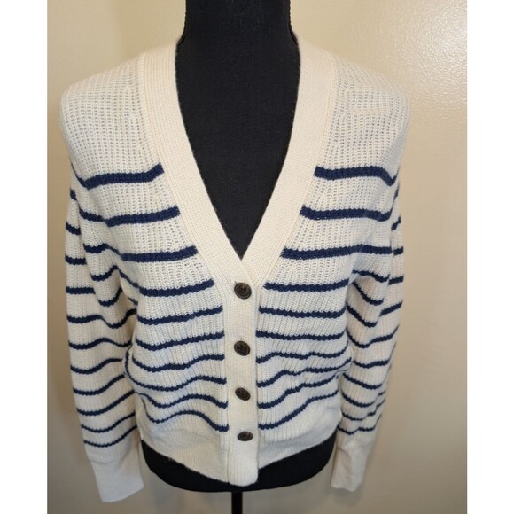 Madewell Soft Wool V-Neck Cardigan Sweater in Stripe Cashmere Classic Medium - Picture 11 of 11